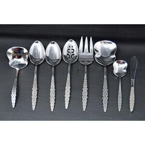 Lyon Romanesque International Silver Stainless Flatware 8 Pc Serving Set Vintage